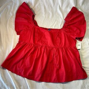 Old Navy Red Smocked Sweetheart Neck Flutter Sleeve Peasant Top Women XL NEW